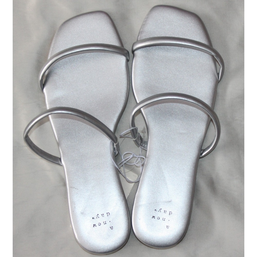 A New Day Women's Winnie Skinny Strap Sandals Silver Size 9.5